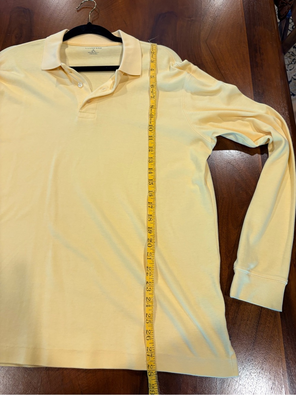 Lands' End Men's Long-Sleeve Pale Yellow Polo, prima 100% cotton, size M - Picture 4 of 4